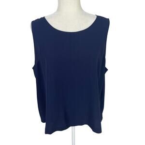 Eileen Fisher Silk Georgette Crepe Round Neck Tank Navy XL Capsule Wardrobe NWT